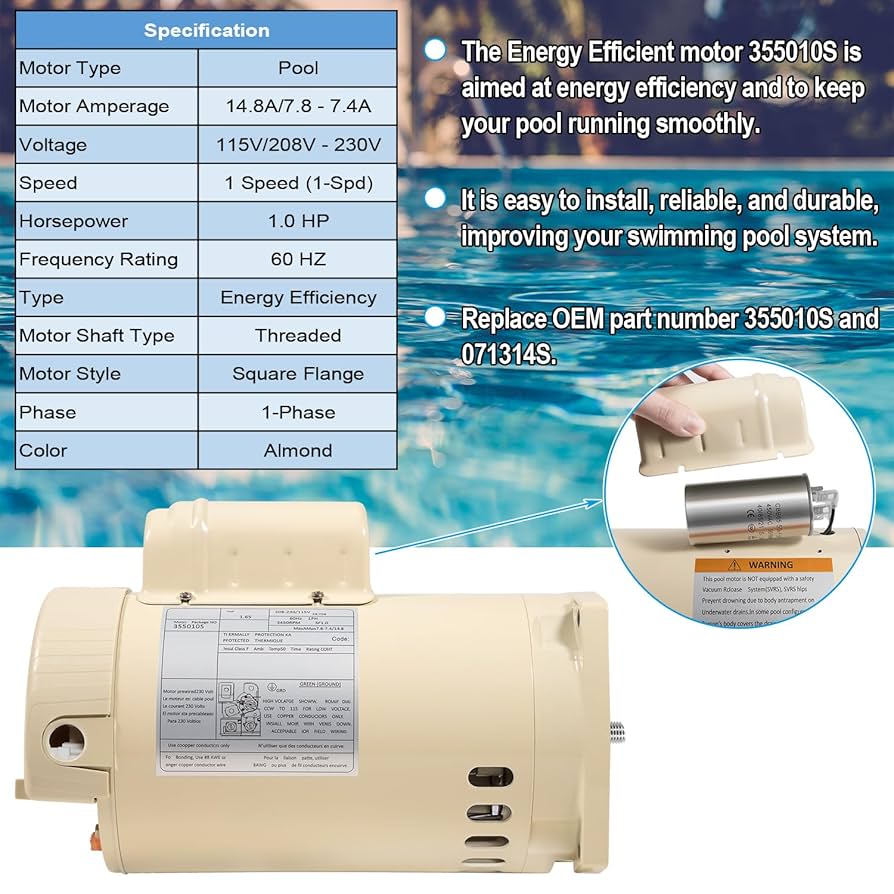 memi♪ Pentair 2 HP sq flg motor almond 230 Volt